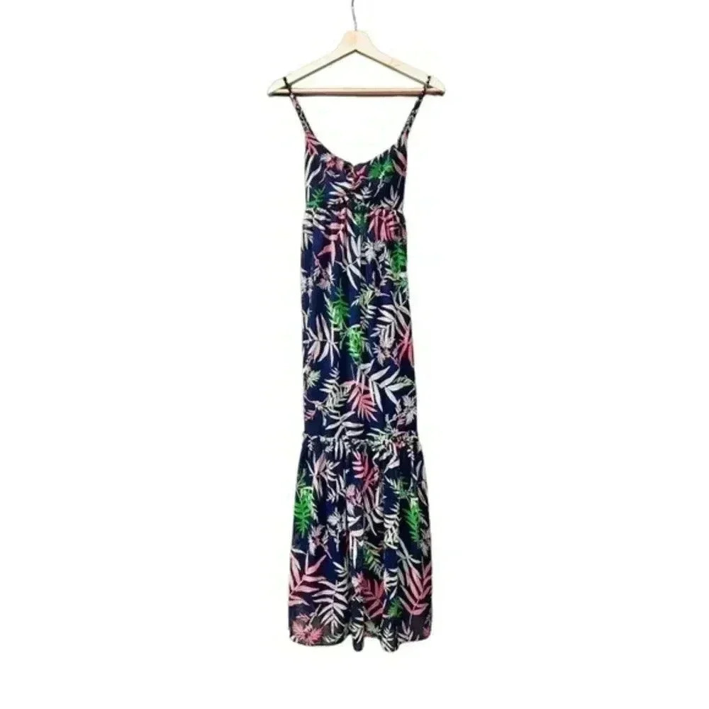 Webster Miami Navy Pink Palm Print Maxi Dress 8 Beach Wedding Resort